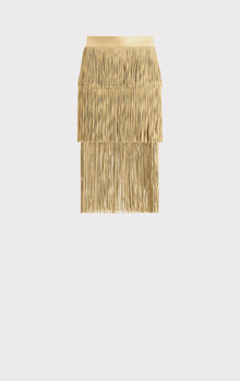 Icon Metallic Layered Fringe Midi Skirt | Metallic Gold