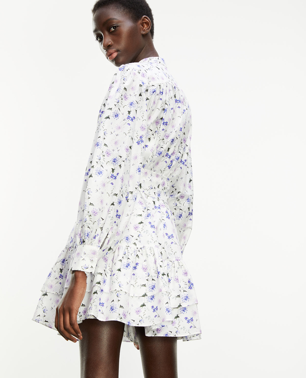 Short Printed Dress With Long Sleeves | Women | Ecru x Lavender