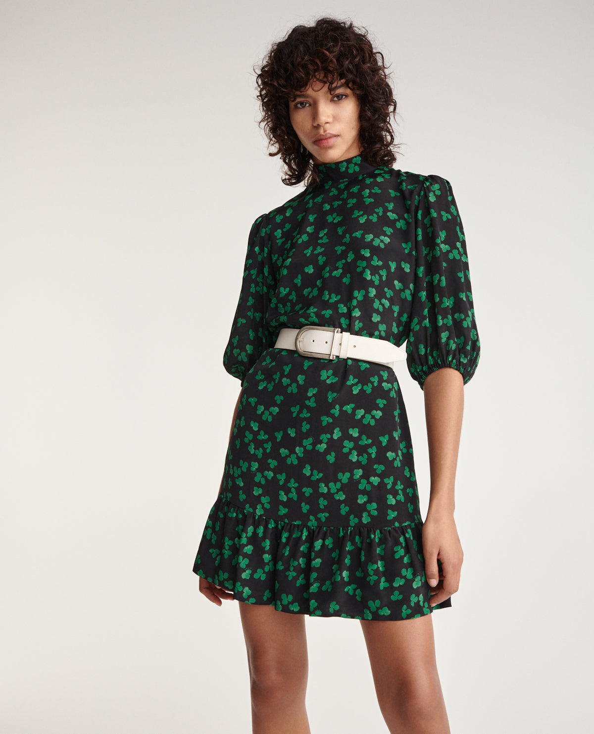 Short Dress Pattern & High Neck | Women | Black x Green