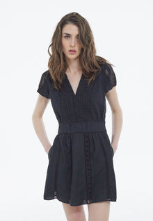 Short Embroidered Dress W/ Band Details | Women | Black