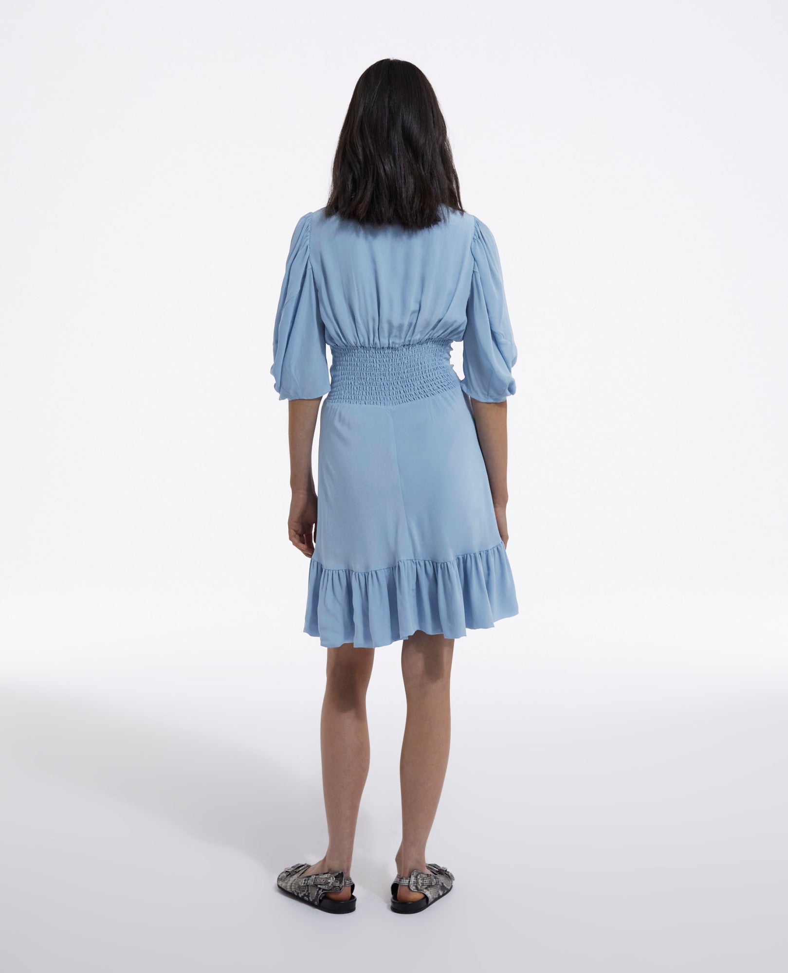 Short Dress With Covered Buttons | Women | Light Blue