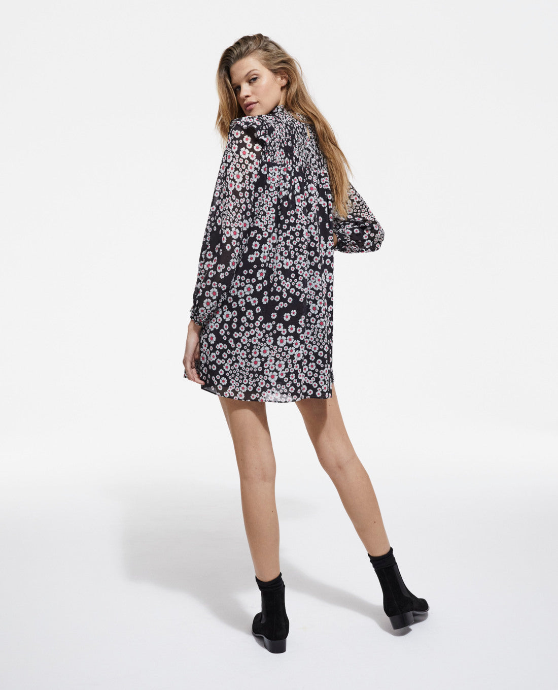 Short Floral Dress | Women | Black x Pink