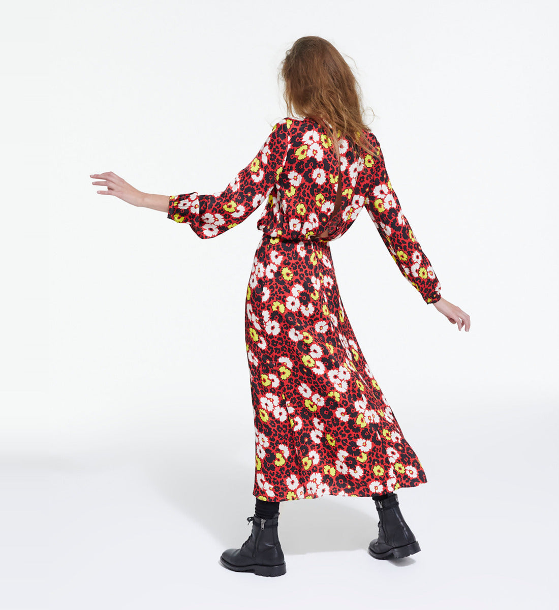 Floral Print Long Dress | Women | Red x Yellow