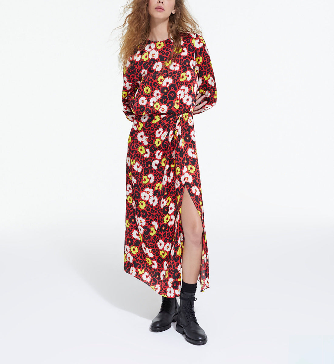 Floral Print Long Dress | Women | Red x Yellow