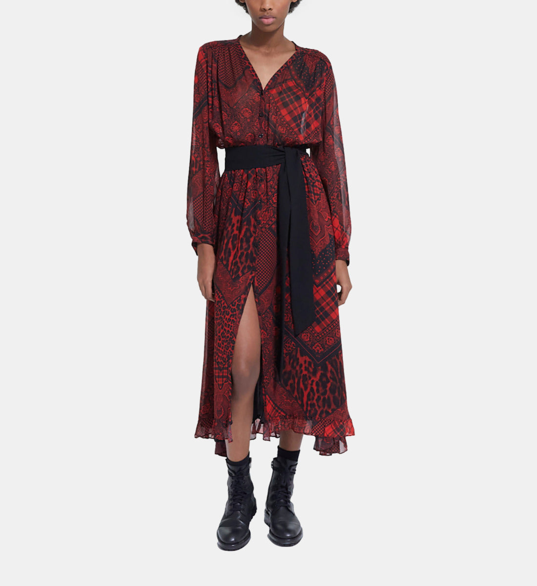 Long Printed Dress | Women | Red x Black