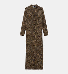 Long Print Silk Dress | Women | Leopard