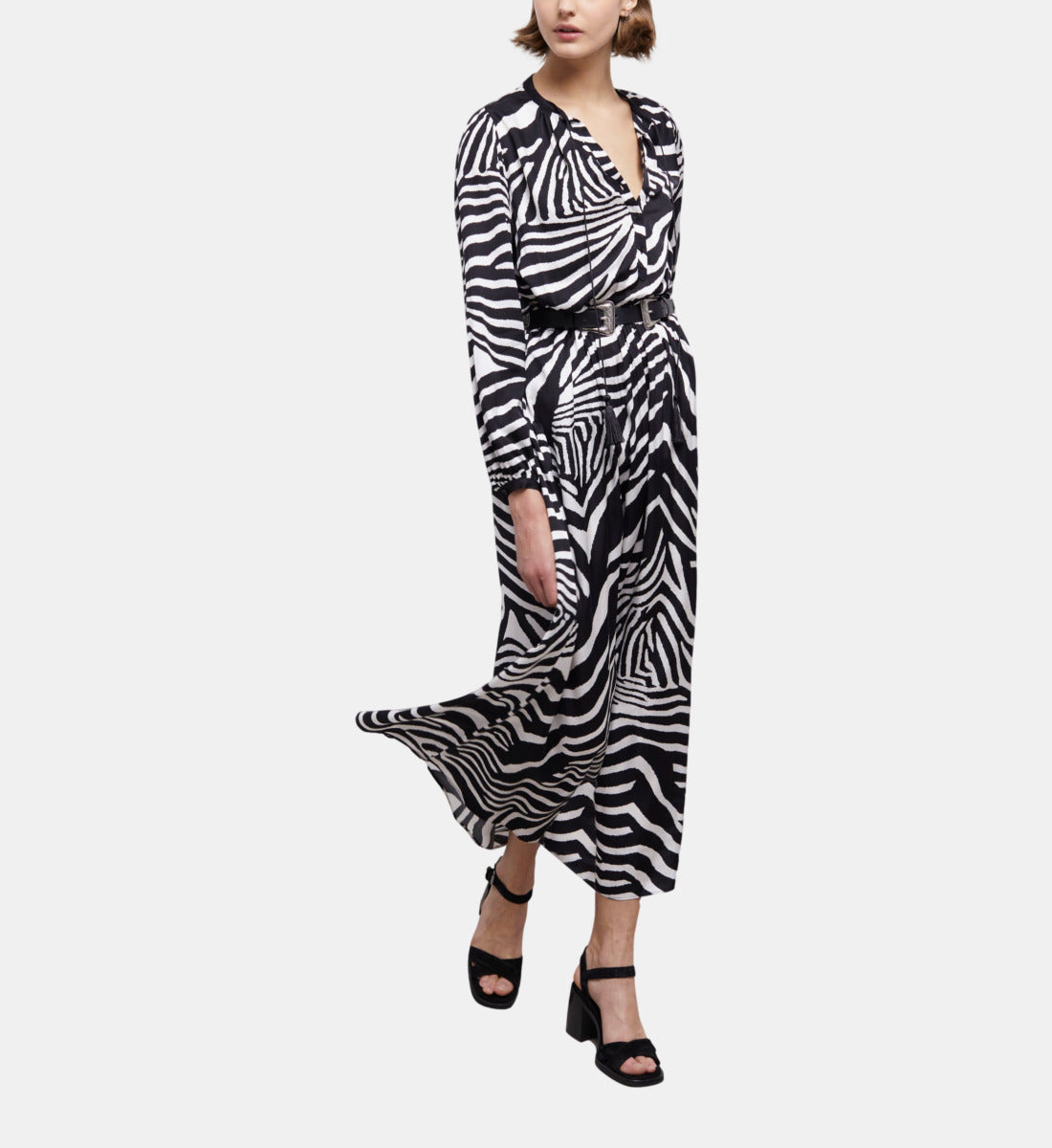 Long Printed Dress | Women | Black x White