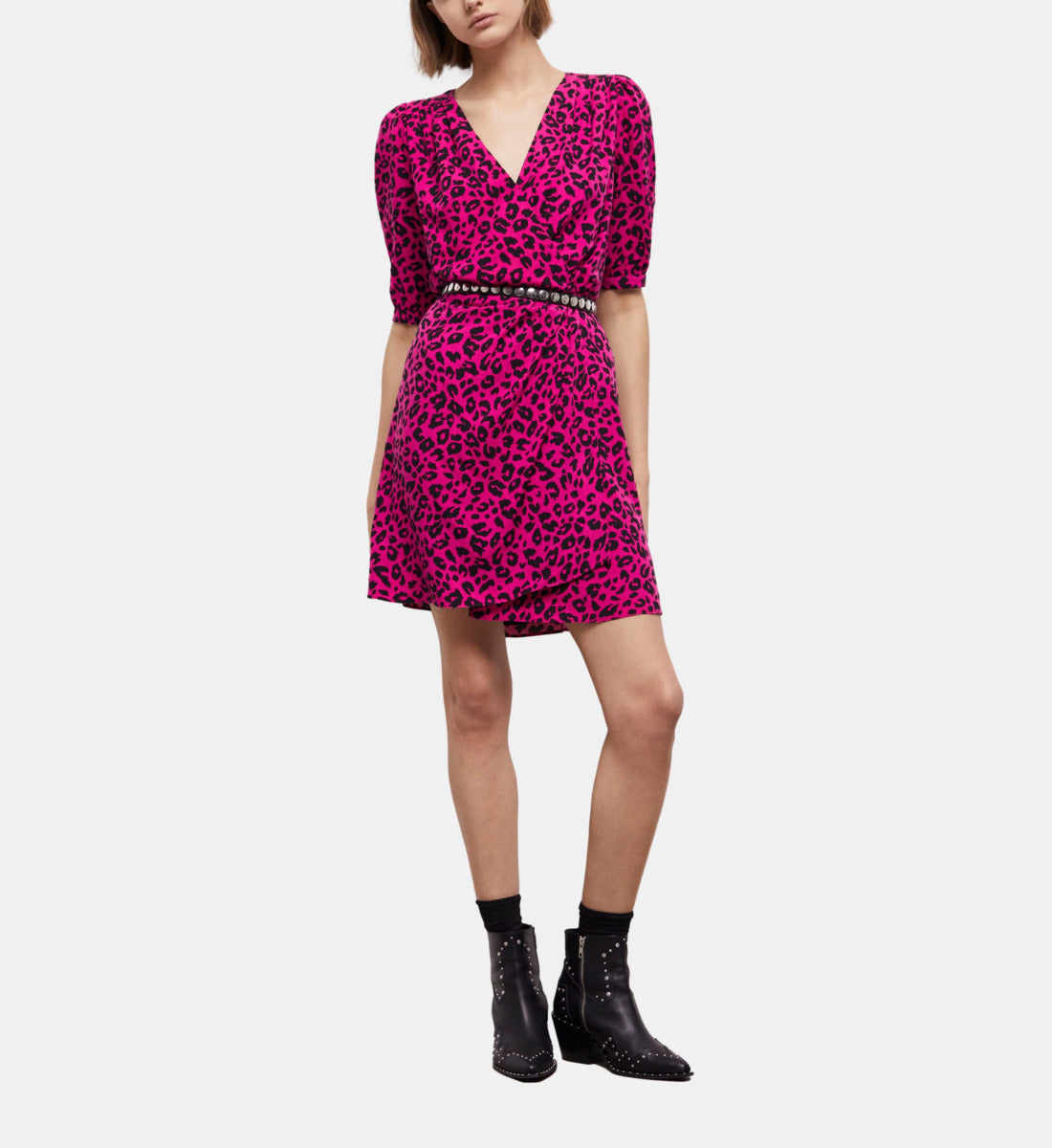 Short Printed Wrap Dress | Women | Pink Black