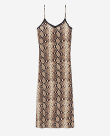 Long Snakeskin Print Babydoll Dress | Women | Beige