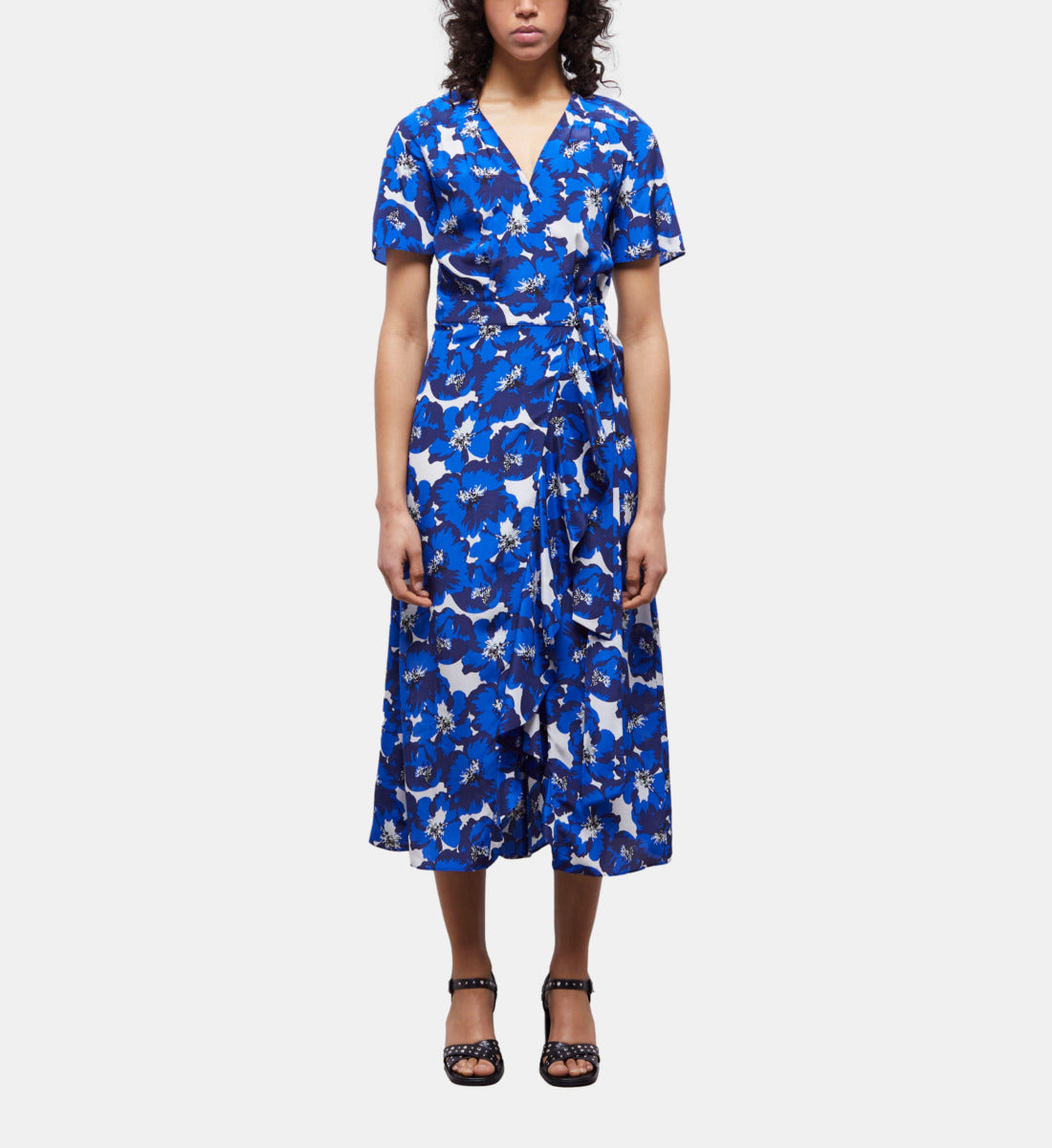 Long Printed Wrap Silk Dress | Women | Blue