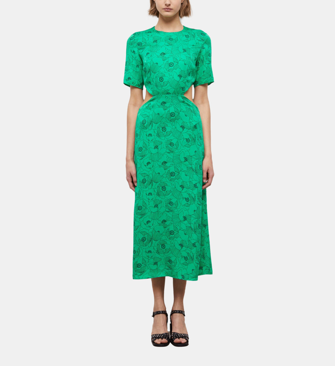 Long Printed Dress With Cut-Out Details | Women | Green