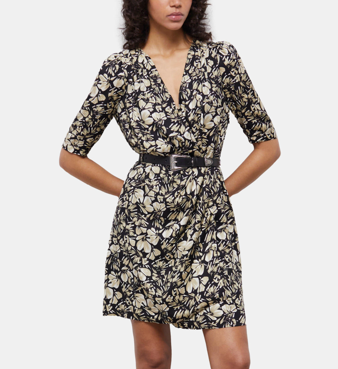 Short Printed Wrap Dress | Women | Black Brown