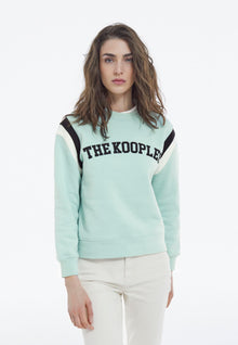 Green Sweatshirt With Bands And Varsity Logo | Women | Blue x Grey