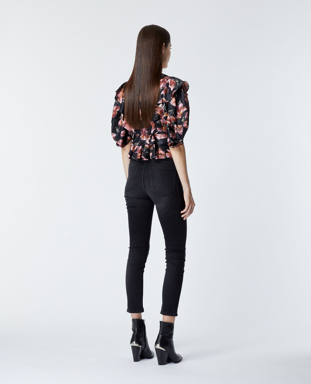 Frilly Top With Floral Print | Women | Black