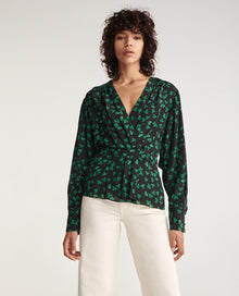 Flowing And Top With Floral Print | Women | Black x Green