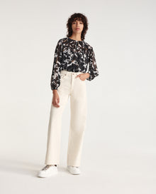 Flowing Top With Gathers & Floral Print | Women | Black