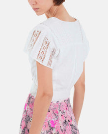 Short-Sleeve Cotton Fitted Top | Women | Off White