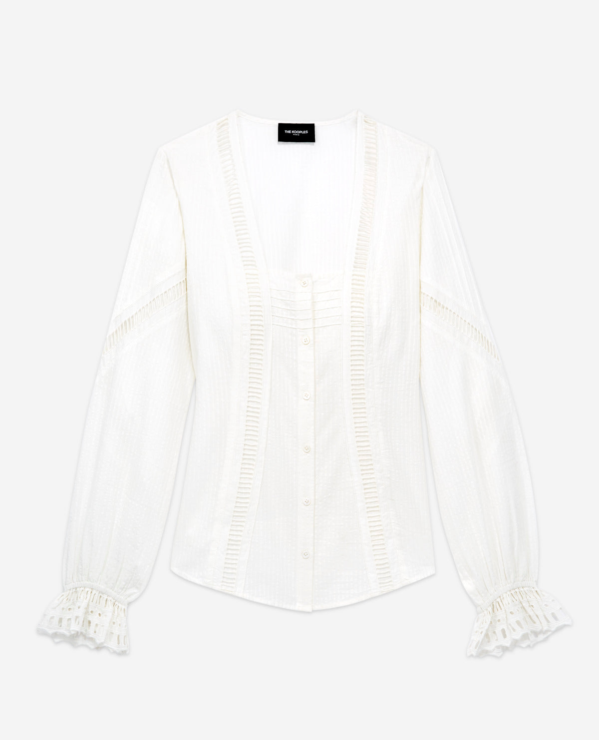 Ecru Cotton Embroidered Long-Sleeve Top | Women | Off White