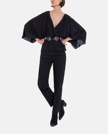 Kimono Top With Long Draped Sleeves | Women | Black