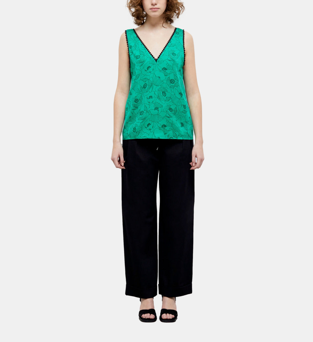 Printed Top With Lace Details | Women | Green