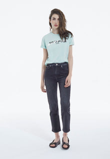 Light Green Cotton T-Shirt With Inverted Logo | Women | Gris Bleu