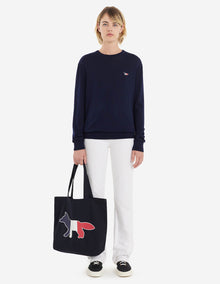 Unisex | Tricolor Fox Patch Classic R-Neck Wool Pullover | Navy