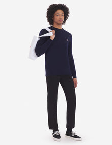 Unisex | Tricolor Fox Patch Classic R-Neck Wool Pullover | Navy