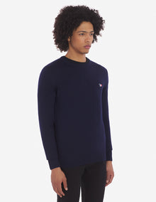 Unisex | Tricolor Fox Patch Classic R-Neck Wool Pullover | Navy
