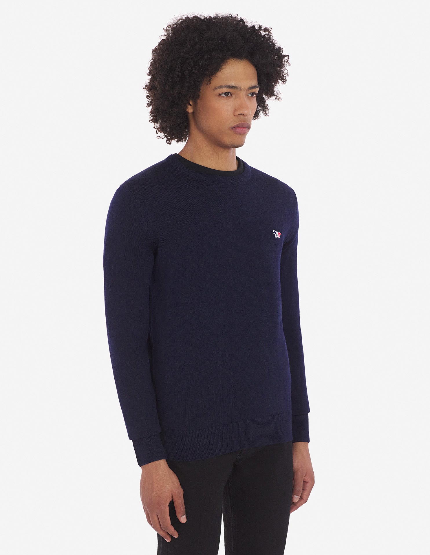 Unisex | Tricolor Fox Patch Classic R-Neck Wool Pullover | Navy