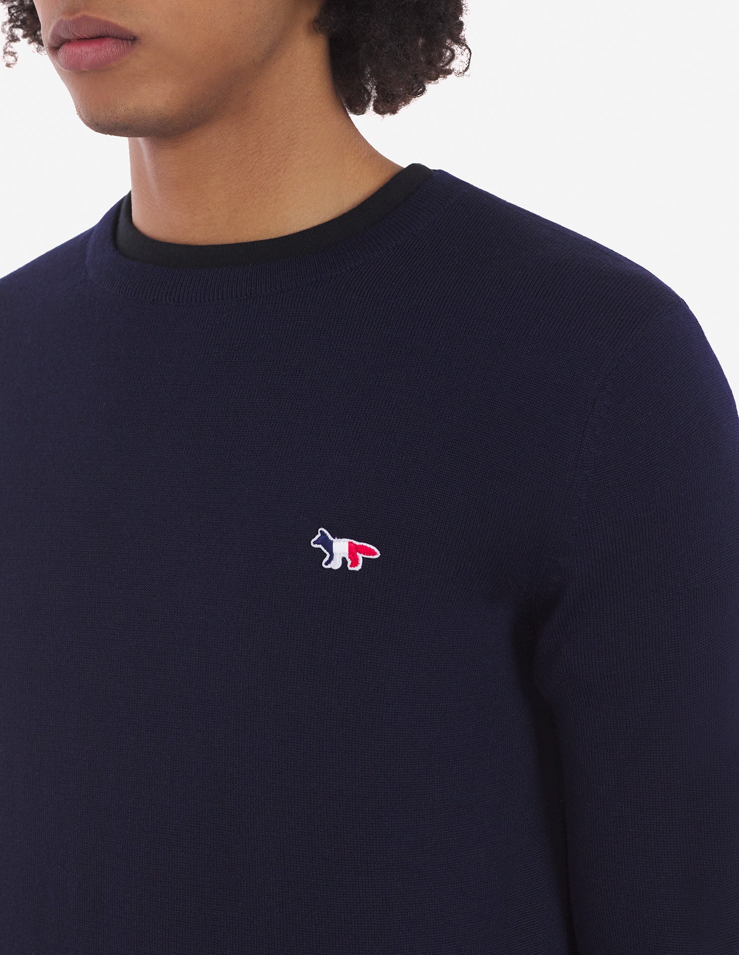Unisex | Tricolor Fox Patch Classic R-Neck Wool Pullover | Navy