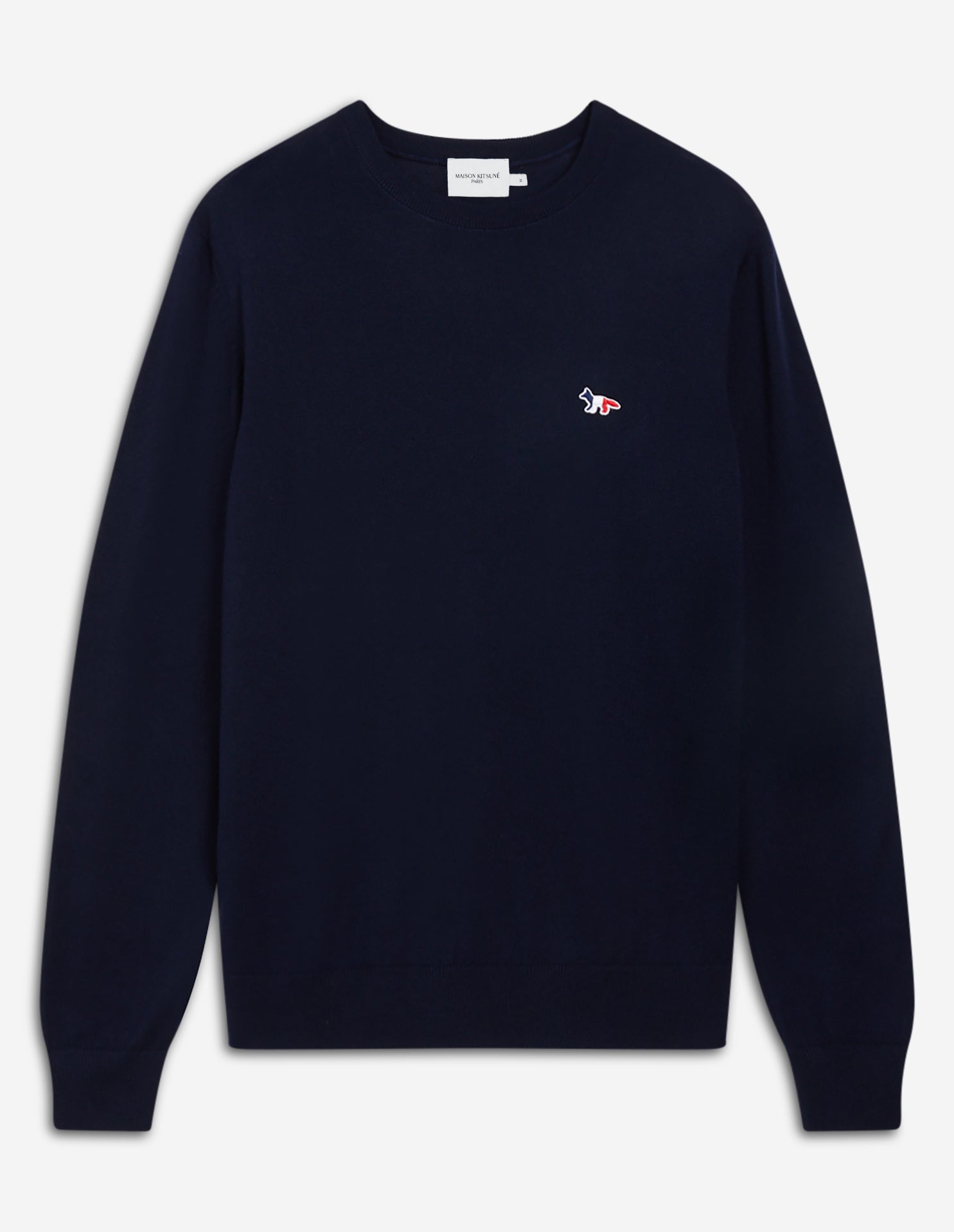 Unisex | Tricolor Fox Patch Classic R-Neck Wool Pullover | Navy