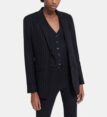 Striped Wool Suit Jacket | Women | Black x White