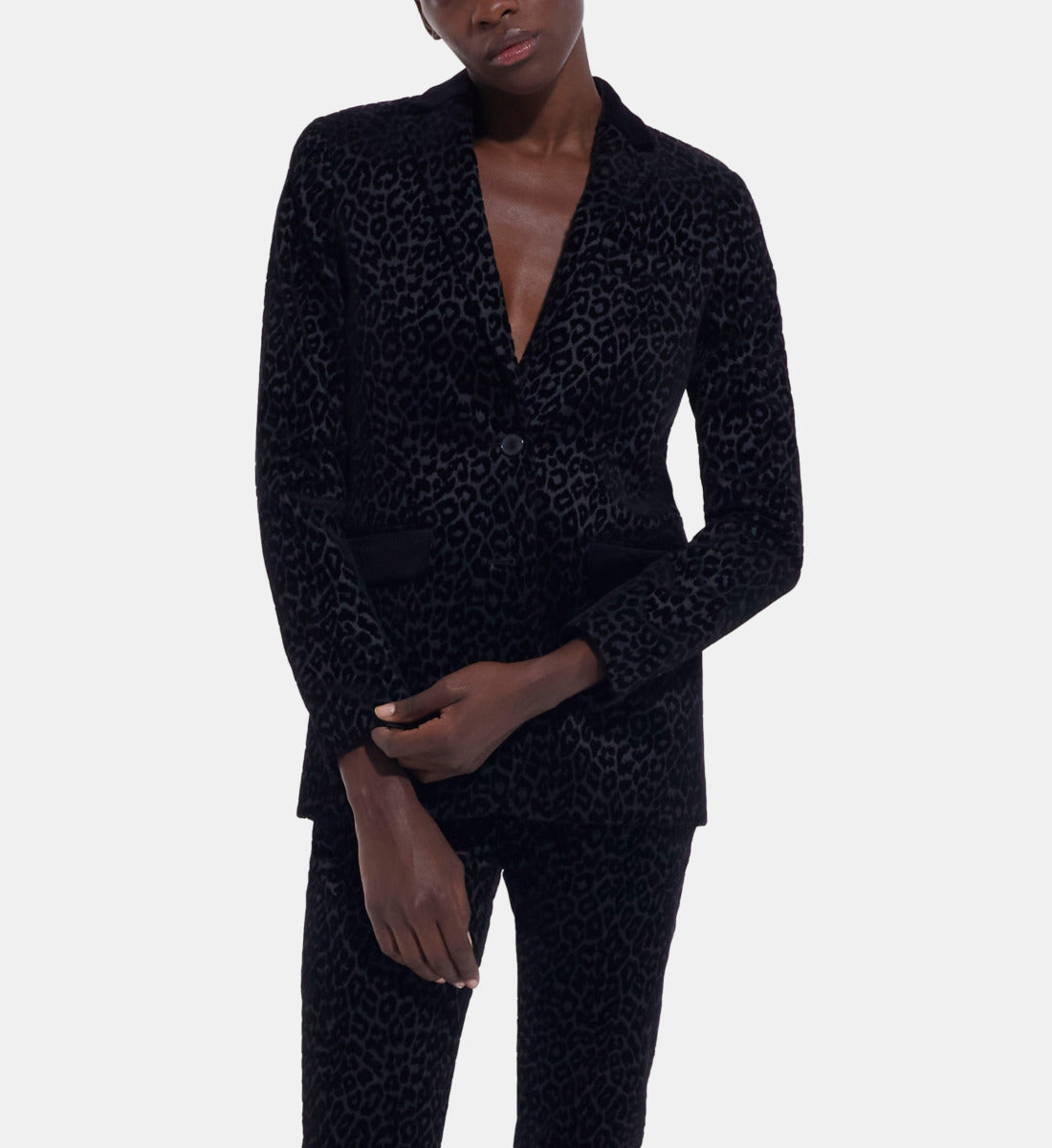 Velvet Suit Jacket With Leopard Print | Women | Black