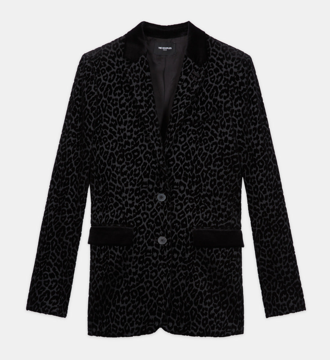 Velvet Suit Jacket With Leopard Print | Women | Black