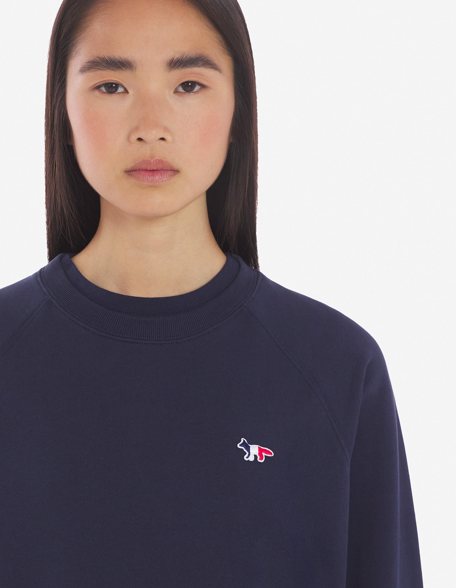 Womens | Tricolor Fox Patch Adjusted Cotton Sweatshirt | Navy
