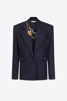 Gemstone Necklace Oversized Blazer | Midnight Blue