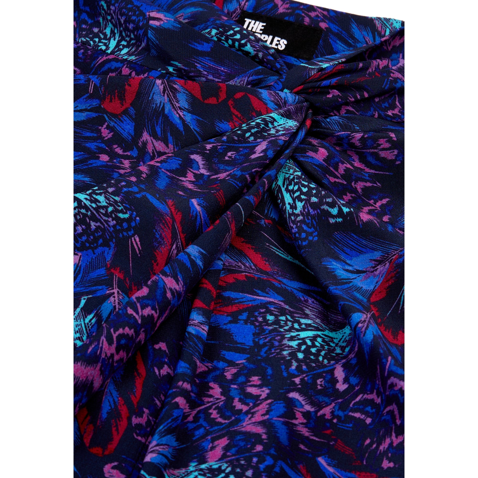 Feather Print Midi Skirt With Twist | Women | Blue Red