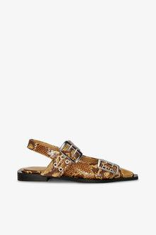 Feminine Buckle Ballerinas in Snake | Buckthorn Brown
