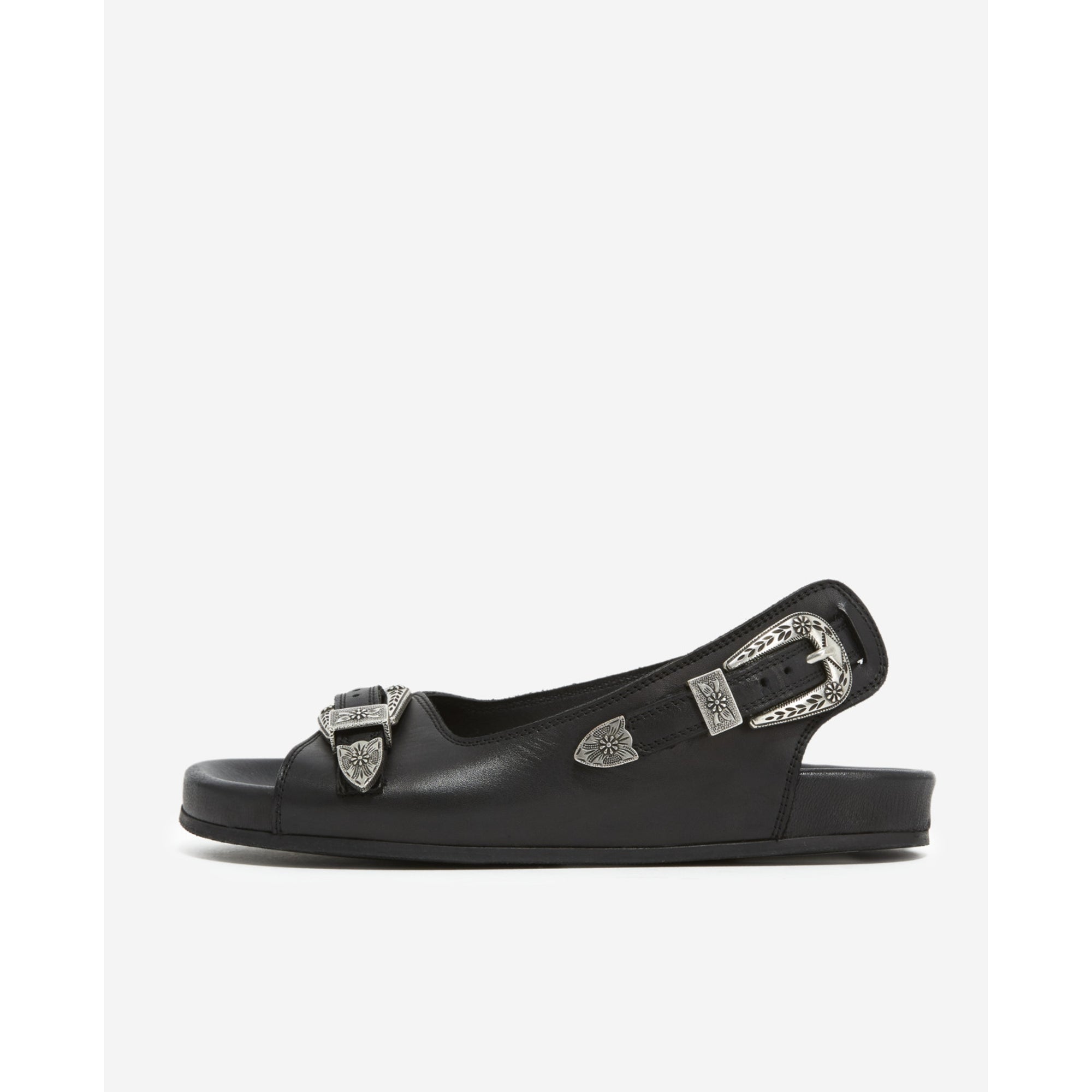 Flat Leather Sandals With Western Details | Women | Black