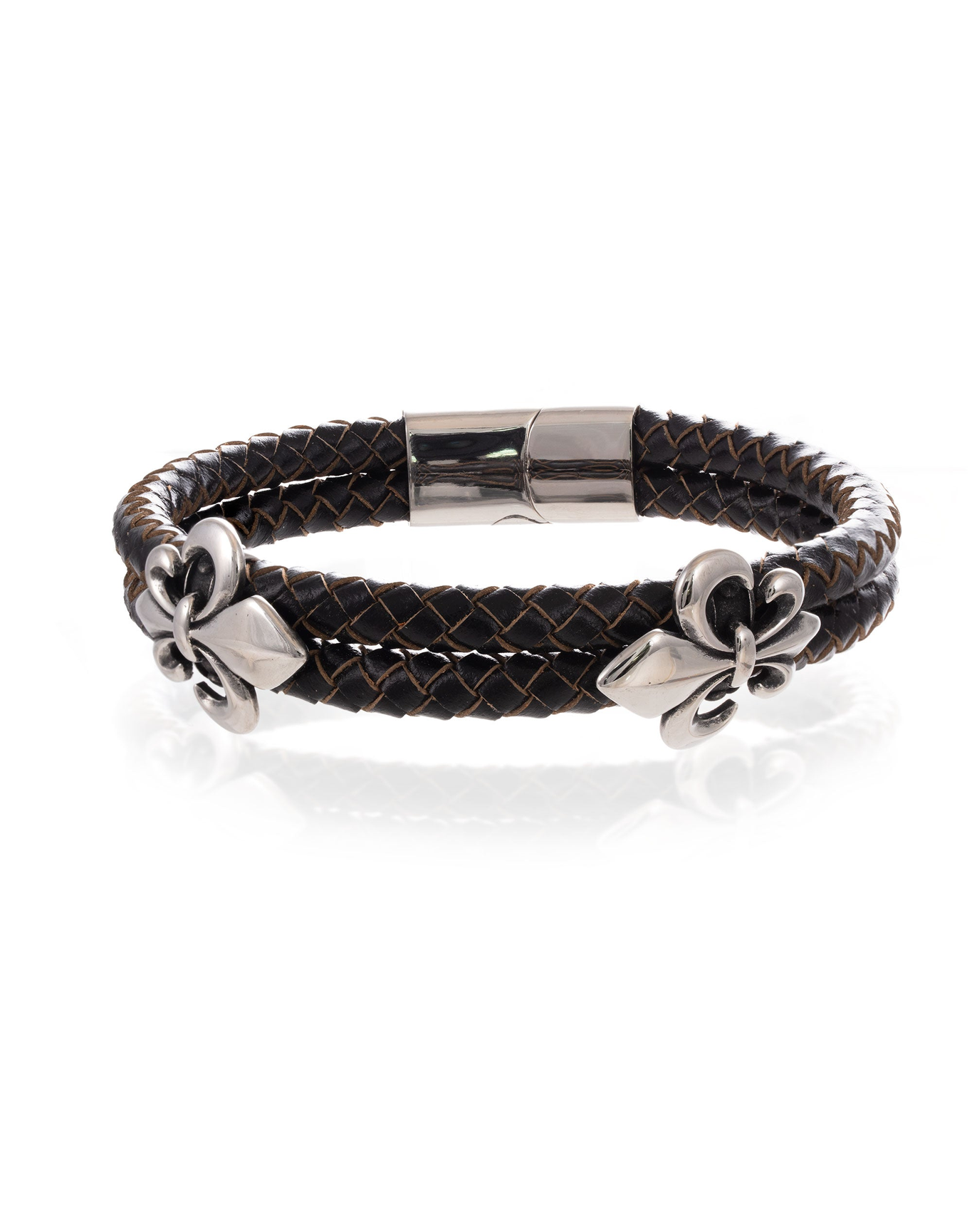 Fleur-de-lis Leather Bracelet | Black