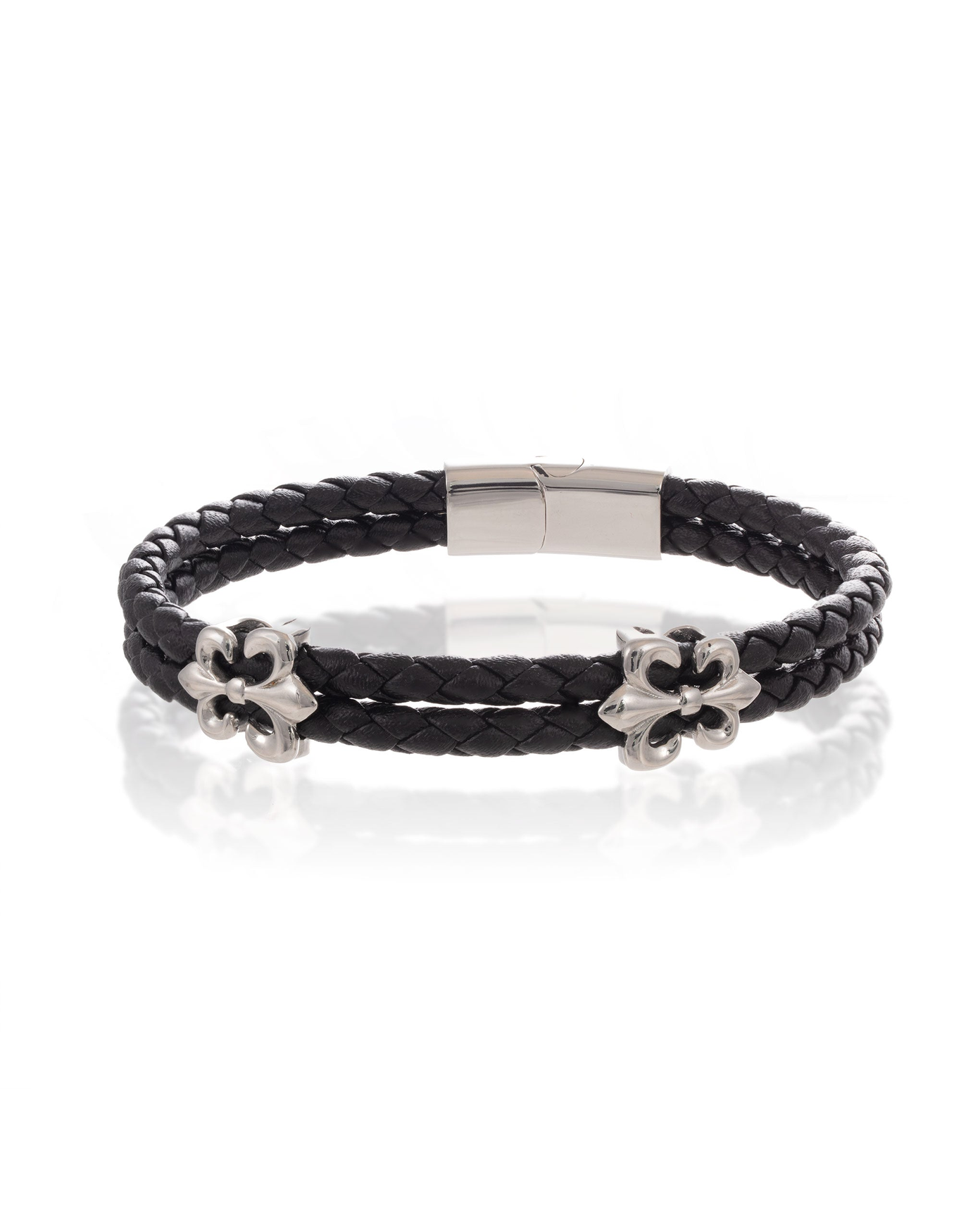 Fleur-de-lis Leather Bracelet | Silver