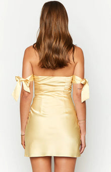 Fleur Satin Bow Off Shoulder Mini Dress | Yellow