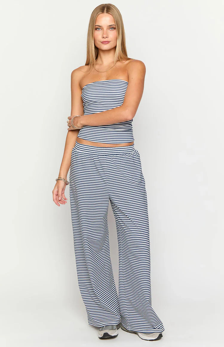 Flo Wide Leg Pants | Navy Stripe