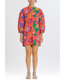 Floral Long Sleeve Open Back Mini Dress | Red Combo
