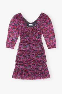 Floral Mesh Flounce Ruched Mini Dress | Fiji Flower