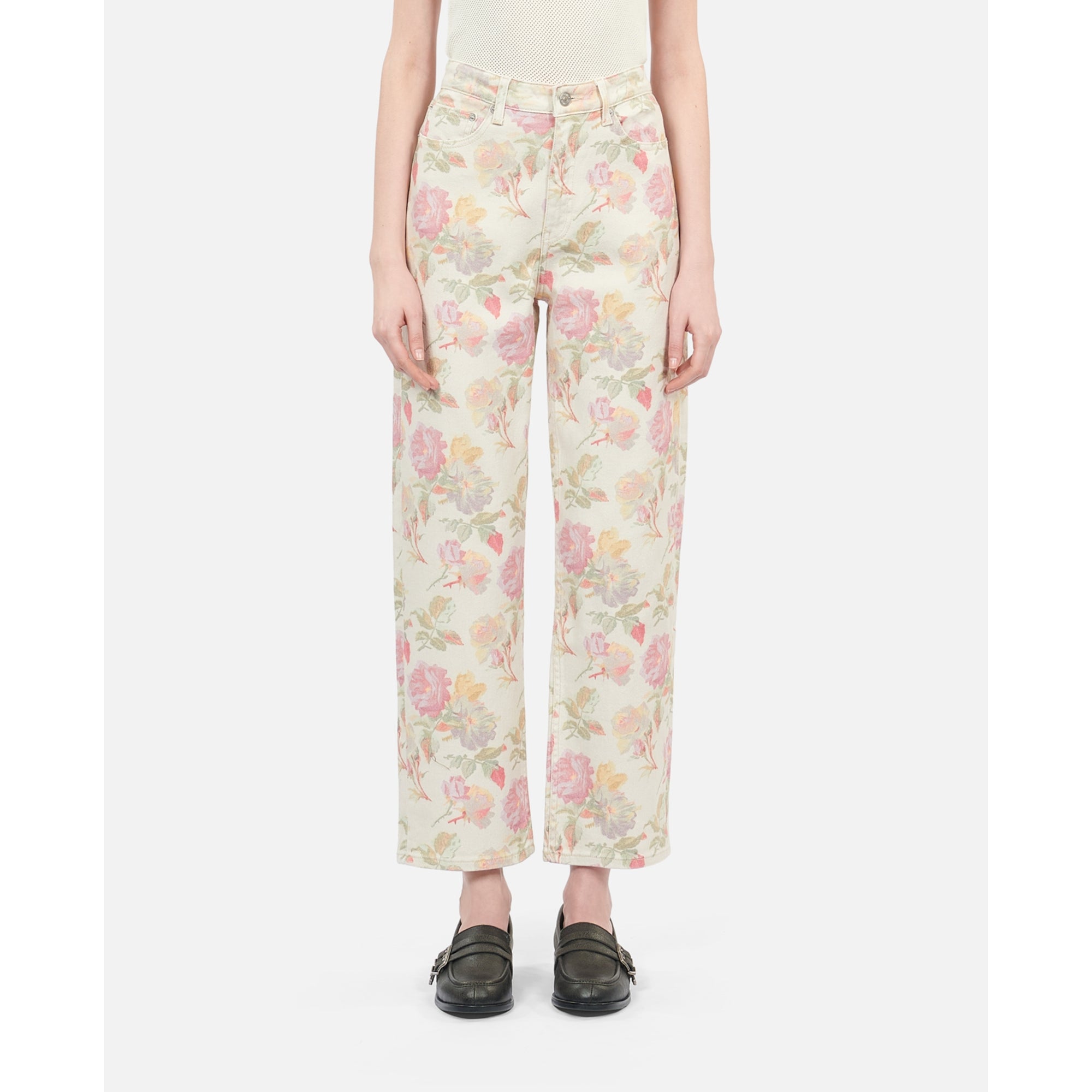 Floral Printed Boyfriend Jeans | Women | Ecru