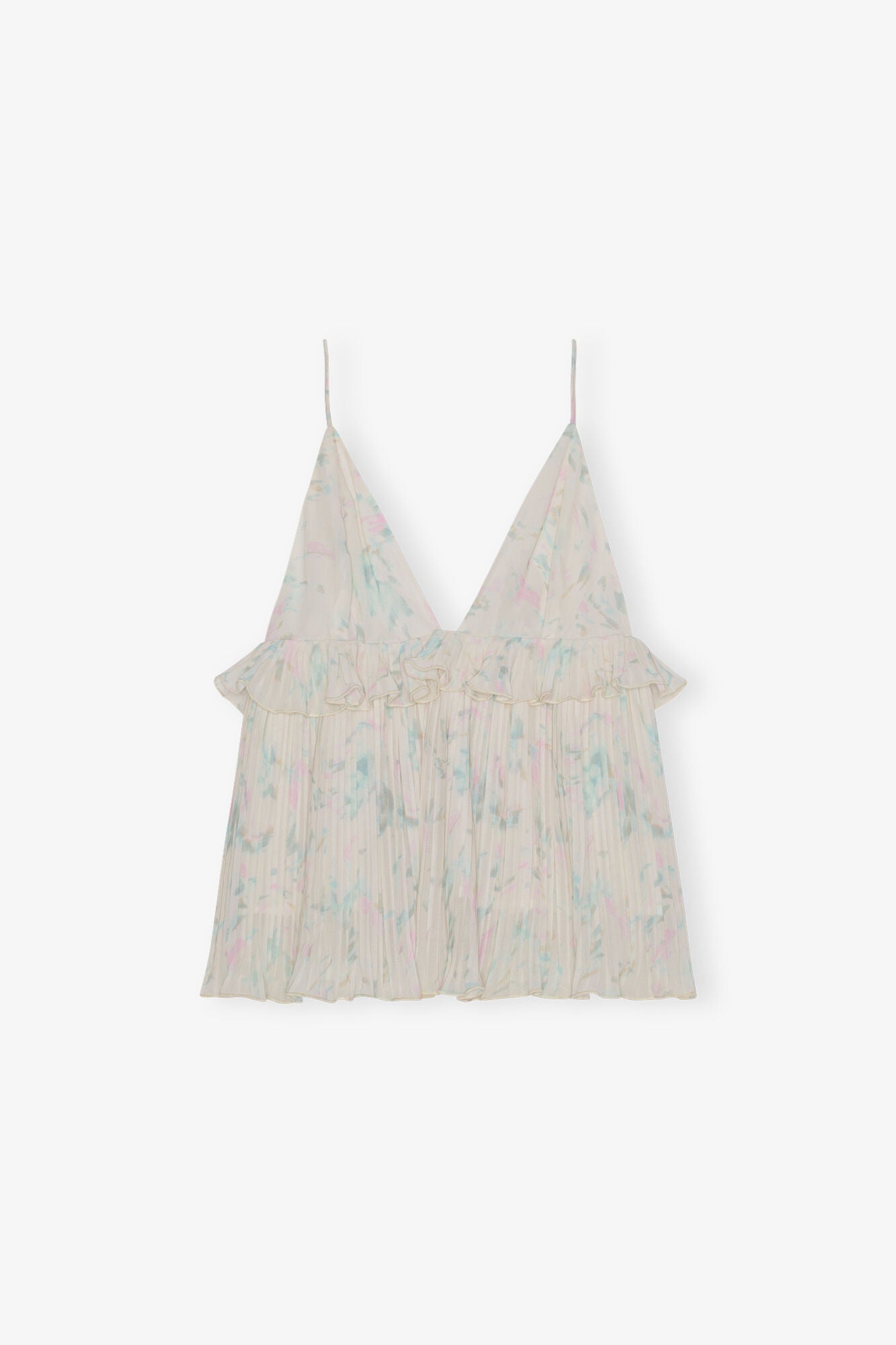 Floral Printed Pleated Georgette Strap Top | Tofu