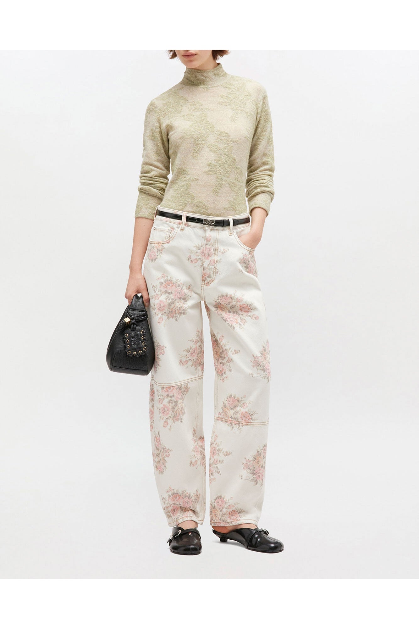 Floral Printed Stary Jeans | Egret