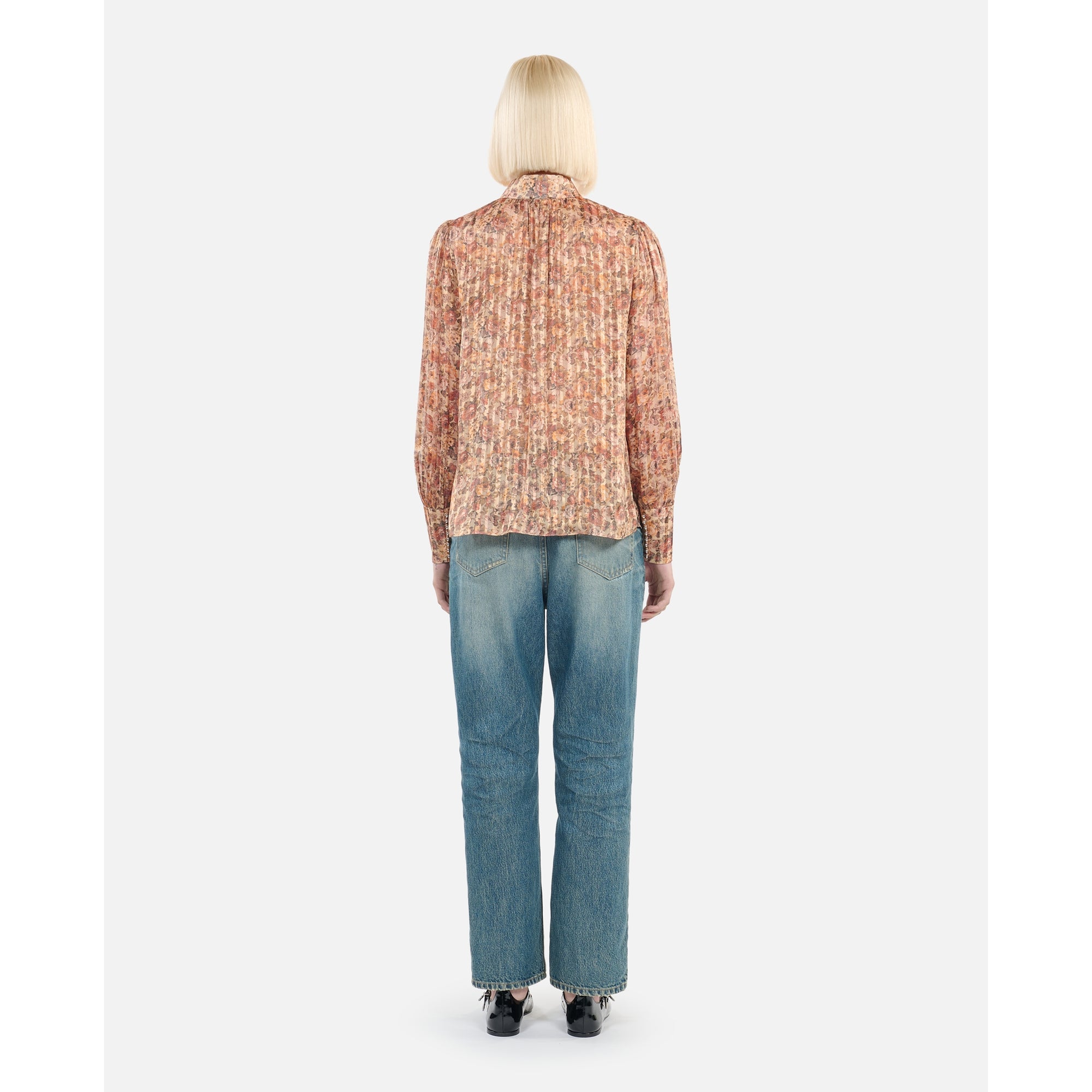 Flower Print Silk Top | Women | Camel x Brown