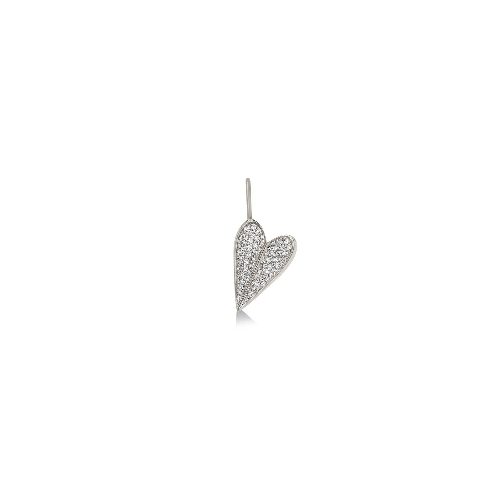 Folded Heart Charm with Full Pavé in White Gold